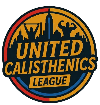 United Calisthenics League crest — circular badge with the New York City skyline and two athletes on the bars